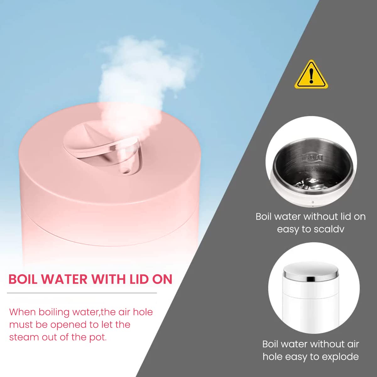 HASTHIP Electric Travel Kettle 0.4 Litre Electric Kettle 304 Stainless Steel Portable Electric Kettle Multipurpose Thermos Cup for Milk, Tea, Leak-Proof Waterproof Electric Kettle, Pink HASTHIP Electric Travel Kettle 0.4 Litre Electric Kettle 304 Stainless Steel Portable Electric Kettle Multipurpose Thermos Cup for Milk, Tea, Leak-Proof Waterproof Electric Kettle, Pink
